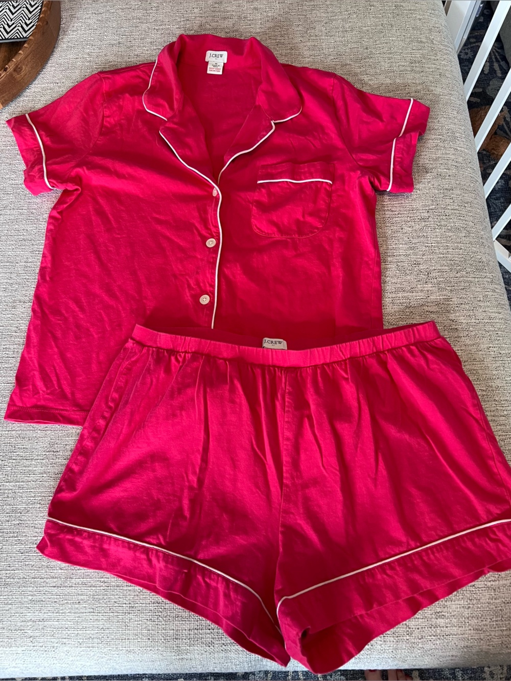 J. Crew Red-Orange Button-Up Top Pajama Set
